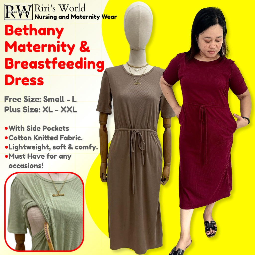 RirisWorld| Bethany Drawstring Maternity Breastfeeding Maxi Dress