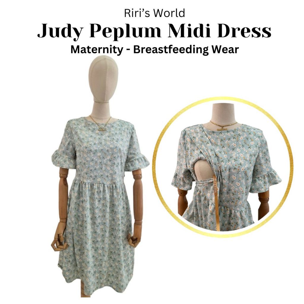 Riri's World| Judy Peplum Maternity - Breastfeeding Midi Dress - Pregnancy Dress -  Nursing Dress