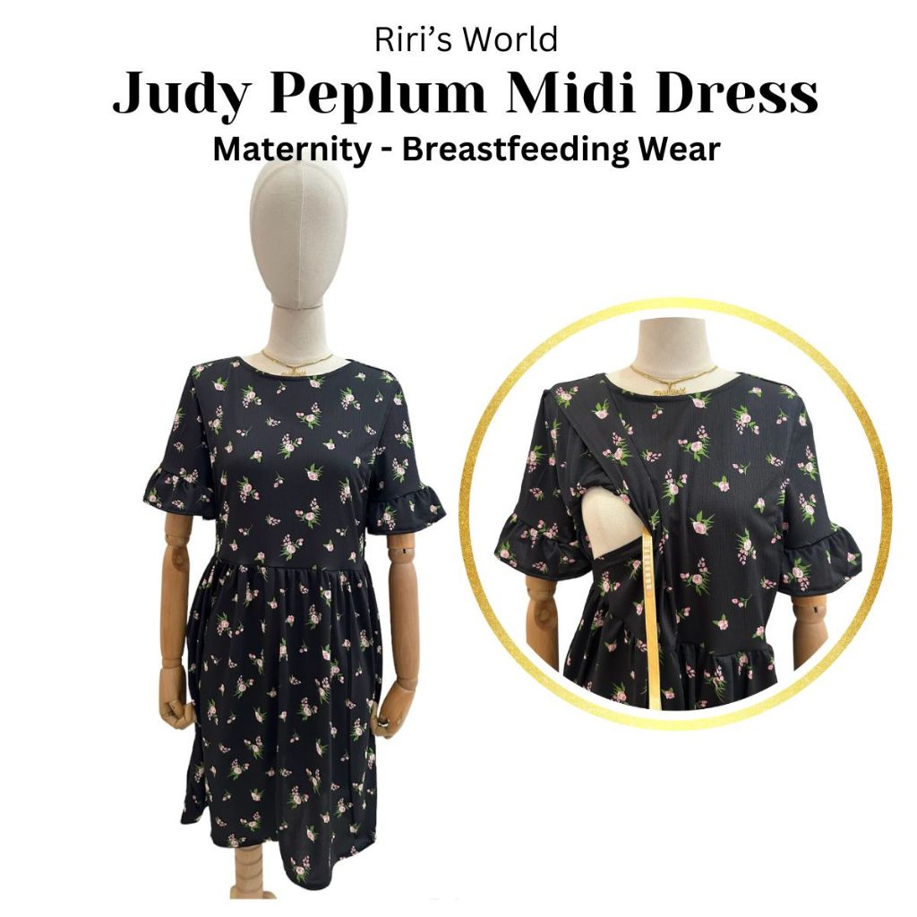 Riri's World| Judy Peplum Maternity - Breastfeeding Midi Dress - Pregnancy Dress -  Nursing Dress